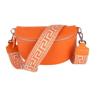 Abbildung von MIRROSI® Bauchtasche Damen, Echtleder, Made in Italy, Umhängetasche, Brusttasche, Crossbody Bag (1 Tasche &amp; 2 Gurte) (Orange (NN Orange), Mittelgroße (25x16x7cm))