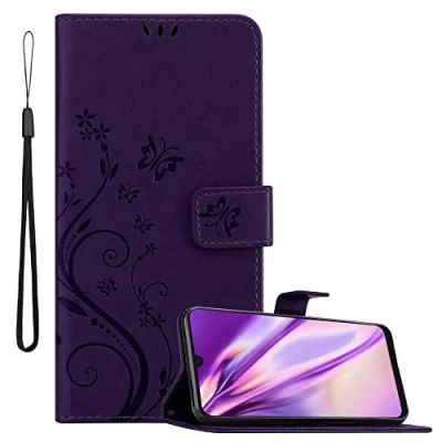 Abbildung von Cadorabo Hülle kompatibel mit Samsung Galaxy A50 4G / A50s A30s Blumen Design aus Kunst Leder Flip Klappbare Magnetische [Kartenfächern] Cover für Tasche in Lila