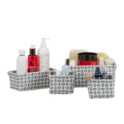 Abbildung von relaxdays Aufbewahrungskorb 4er Set geflochten, Weiss grau