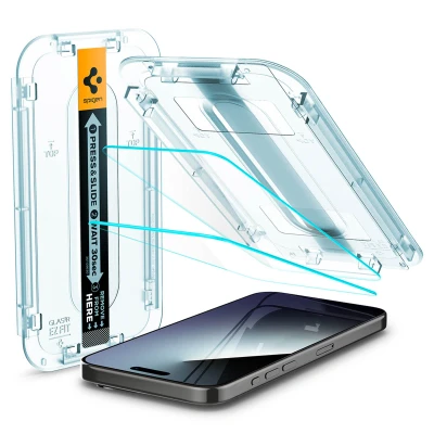 Abbildung von 2er Pack Apple iPhone 15 Pro Max Panzerglas Spigen GLAStR Fit Screenprotector Duo + Applicator Displayschutzfolie für