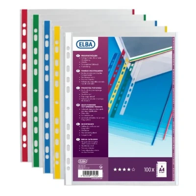 Abbildung von ELBA Hüllen perforiert A4 aus Polypropylen 9/100 verschiedene Farben 100 Pochettes sortiert