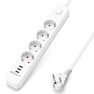 Abbildung von Aigostar Steckdosenleiste 4 fach mit Schalter, Mehrfachsteckdose 3 USB (5V/2.4A), Verteilersteckdose 5 m Kabel