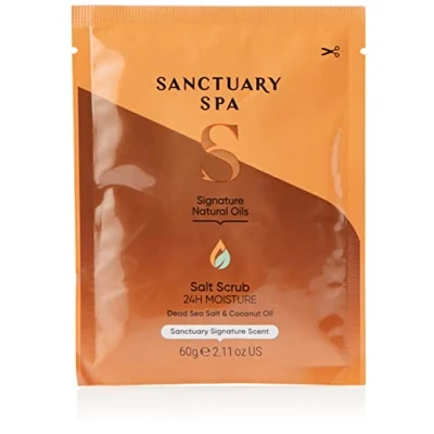 Abbildung von Sanctuary Spa Salz Körperpeeling, natürliches Meersalz, vegan und tierversuchsfrei, 60 g Beutel, Orange
