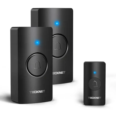 Abbildung von TECKNET Funkklingel, 400m Reichweite IP55 Funkklingel aussen wasserdicht, Batteriebetrieben mit 2 Empfängern, 5 Lautstärkestufen, 60 Melodien 4,5 Jahren Batterielebensdauer, Weiß