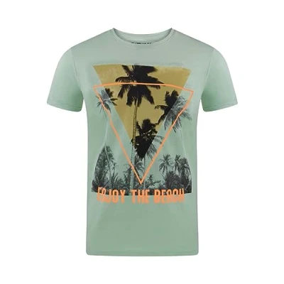 Abbildung von riverso Herren T Shirt RIVLukas Fotodruck Rundhals O Neck Kurzarm Regular Baumwolle Grün S, Größe:S, Farbe:Grün Palme (AJD)
