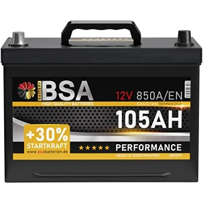 Abbildung von BSA ASIA Autobatterie 105Ah 12V 850A/EN Batterie Plus Pol Links 30% mehr Startleistung ersetzt 95Ah 100Ah