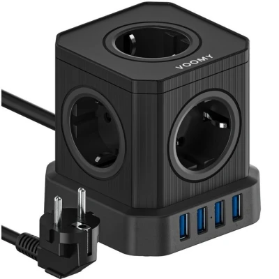Abbildung von Voomy Power S5 Mehrfachsteckdose (4 USB A, 5 AC, mit Überspannungsschutz, Kabellänge 2 m), 2500W Schalter