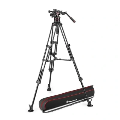 Abbildung von Manfrotto Nitrotech 612 Fluid Videokopf für Videoaufnahmen mit Doppelrohr Stativ aus Aluminium Mittelspinne DSLR , Spiegellos, Video und Cinema Kamerasysteme 18 kg Traglast
