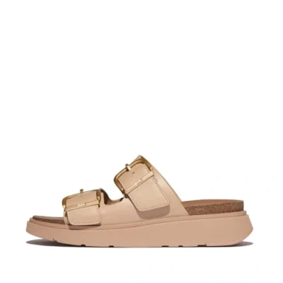 Abbildung von Fitflop Damen Gen ff Buckle Two bar Leather Slides Schiebe Sandalen, beige, 39 EU
