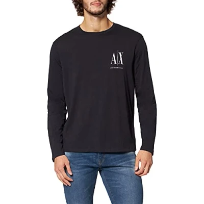 Abbildung von Armani Exchange Herren Long Sleeves, Front Print Logo T Shirt, Blau, XL