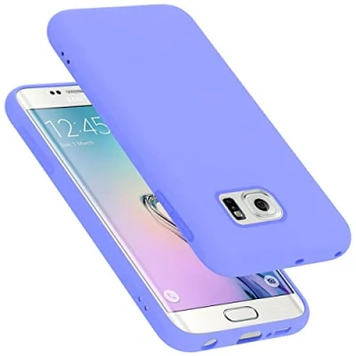 Abbildung von Cadorabo Hülle kompatibel mit Samsung Galaxy S6 Edge Handyhülle für Case aus flüssigem Silikon stoßfeste dünne TPU Schutzhülle Liquid HELL LILA