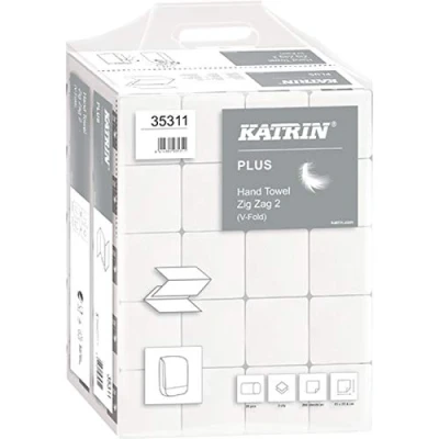 Abbildung von KATRIN® Papierhandtuch, PLUS Zig Zag 2, Tissue, 2lagig, V Falzung, 20 x 200 Tücher, 23 22,4 cm, weiß (4.000 Stück), Sie erhalten 1 Karton á 4000 Stück