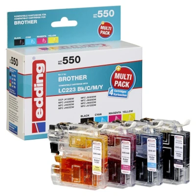Abbildung von edding Druckerpatronen EDD 550 schwarz, cyan, magenta, gelb kompatibel zu brother LC 223BK/C/M/Y, 4er Set