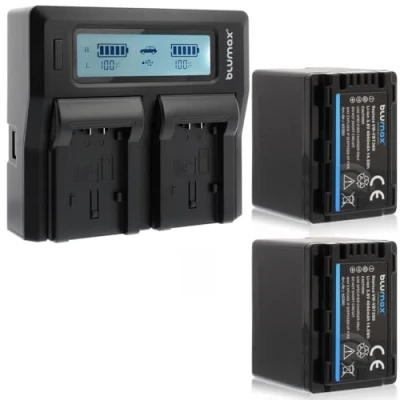 Abbildung von 2X Akku VW VBT 380 E K 4040mAh + Blumax Doppelladegerät für Dual Charger 2 Akkus gleichzeitig Laden