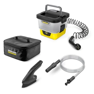 Abbildung von Kärcher Mobile Outdoor Cleaner OC 4 + Adventure, Fördermenge: 2 l/min, Gewicht: 3,7 kg, Wassertank: 8 l, Lithium Ionen Akku, Spiralschlauch, Gerätefilter, Abnehmbarer Wassertank, Multi Jet in 1