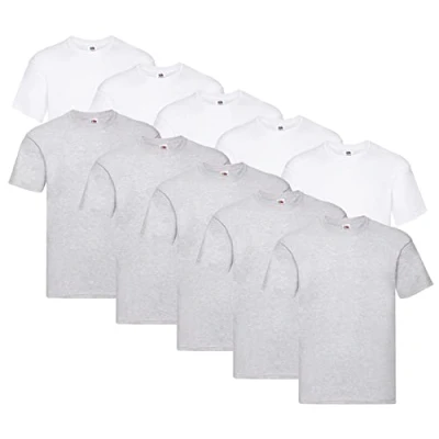 Abbildung von Fruit of the Loom Original T Shirt, Farbe:5X Weiss + 5X Grau 1 HL Kauf Notizblock, Größe:5XL