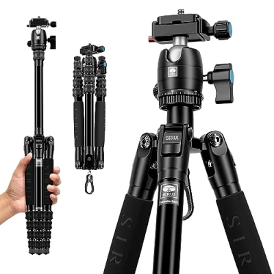 Abbildung von SIRUI Leicht Reise Travel Kamera Stativ Tripod,132cm Aluminium mit 360Panorama Kugelkopf und Arca Swiss Schnellwechselplatte Tragfähigkeit 5kg fotostativ/kamerastativ/reisestativ/dreibein stative