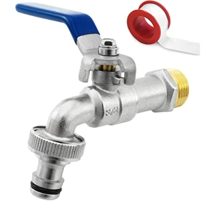 Abbildung von SHYNE Premium 3/4 Zoll Wasserhahn aus Messing rost und frostsicher + Gratis Schlauchanschluss PTFE Band E Book für Garten, Waschmaschine, Regentonne (2er Pack)