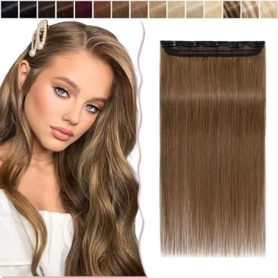 Abbildung von SEGO Clip in Hair Extensions Echthaar Haarverlängerungen Kopf 100% Remy Human Haar 5 Clips ein Tresse Hellbraun#6 18&quot;(45cm) 50g