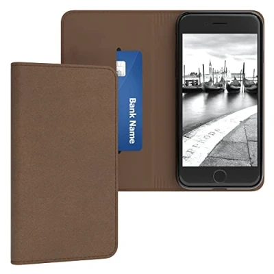 Abbildung von EAZY CASE Tasche kompatibel mit iPhone SE (2022/2020) / 8/7 Vintage Schutzhülle Standfunktion Klapphülle im Bookstyle, Handytasche Magnetverschluss und Kartenfach, Kunstleder, Braun