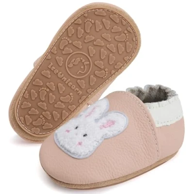 Abbildung von IceUnicorn Krabbelschuhe Baby Lauflernschuhe Weicher Leder Jungen Mädchen Lederschuhe Babys Rutschfeste mit Gummisohle Babyschuhe(Kaninchen Hellrosa, 18 24 Monate)