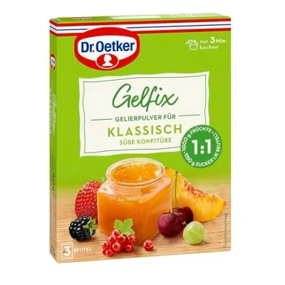 Abbildung von Dr. Oetker Gelfix klassisch 1:1, 8er PAc, 8 x 60 g (3 Beutel je 20 g), Gelierpulver für süße Konfitüre, traditionelles Geliermittel, Konfitüren, Marmeladen &amp; Gelees selber machen, vegan