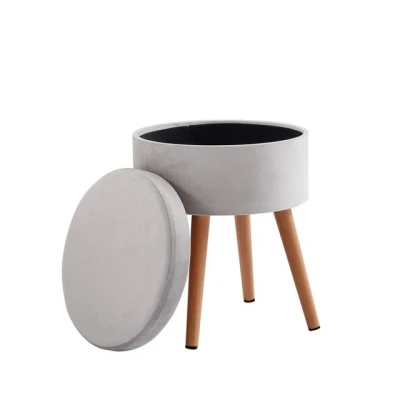 Abbildung von Zedelmaier Hocker Sitzhocker mit Ablage, Sitztruhe, Spielzeugtruhe, Fußhocker,rund (ZD3645), Gepolsterte Sitzfläche aus Samt und Massivholz Wendedeckel