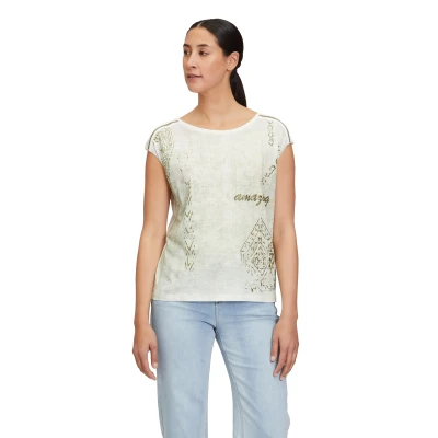 Abbildung von Cartoon Rundhals MIT Placement Tshirt print, Damen, Größe: 34, Cream mint