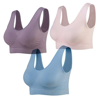 Abbildung von Lemef Damen Seamless Sport BH mit Merfarben Wohlfühl BH, 1*hellrosa, 1*hellblau,1*hell Lila, M