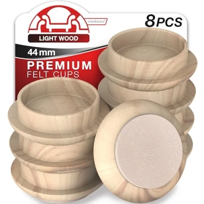 Abbildung von Medipaq Premium Filzrollen für Holzböden &amp; Glatte Oberflächen 16 x große 60 mm Durchmesser helle Holzmaserung Stuhlbein Bodenschoner Rollen Möbel Möbelbecher
