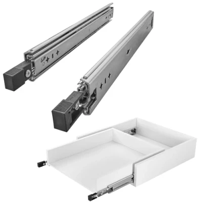 Abbildung von 1 Paar SOTECH Schwerlastauszüge VarioSlide KV2 100 H53 L900 EH 900 mm mit Lock in/out Einrastfunktion schwarzem Hebel Schwerlast Vollauszug belastbar bis Kg