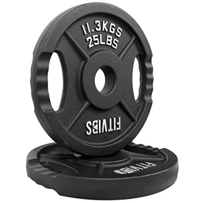 Abbildung von Signature Fitness Olympic Hantelscheibe aus Gusseisen, 5,1 cm, für Krafttraining und Gewichtheben, Zwei Loch Stil, 11,3 kg, Paar