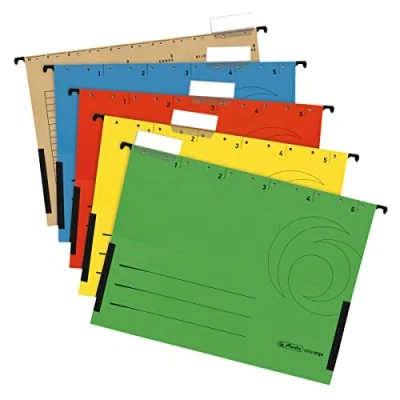 Abbildung von 5 Herlitz Hängetaschen/DIN A4 / Kraftkarton 230g/m² farbig sortiert