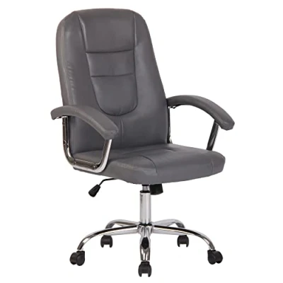Abbildung von CLP Bürostuhl Reedville Mit Kunstlederbezug I Chefsessel Gepolsterten Armlehnen Ergonomischer Drehstuhl, Farbe:grau