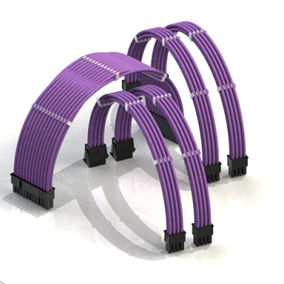 Abbildung von LINKUP AVA 30cm PSU Kabelverlängerung Ummantelt GPU Nach Maß PC Stromversorgung mit Kamm Kit 1x 24 P (20+4) 2X 8 (4+4) CPU (6+2) Set 300mm Lila