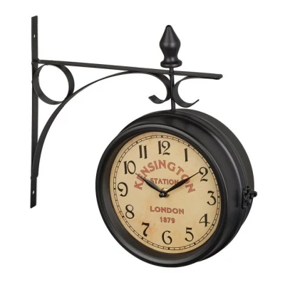 Abbildung von Relaxdays Bahnhofsuhr doppelseitig, London, Retro, HBT 33 x 34 10 cm, Batterie, analog, Wanduhr Vintage Deko, schwarz