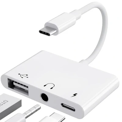 Abbildung von 【3 in 1】 Adapter USB C auf 3 5 Klinke Kopfhörer mit Ladegerät OTG Adapter, Typ Aux Audio Klinkenstecker Splitter für Samsung Galaxy S22/S21/S20 i Pad Pro Air Pixel 6/5/4(Weiß)