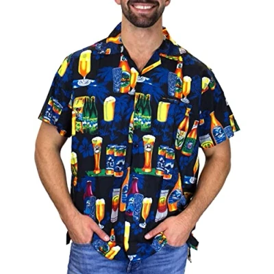 Abbildung von V.H.O. Funky Hawaii Hemd, Herren, Kurzarm, Beerbottle, Schwarz, XL