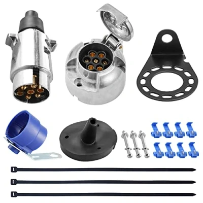 Abbildung von SPARKMOTO 7 Polig Anhänger Stecker Steckdose Metall,12V Wasserdicht 7Poliger Aluminiumgehäuse mit Kompletten Montagezubehör,7Pin Hänger für PKW RV