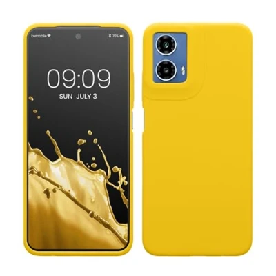 Abbildung von kwmobile Hülle kompatibel mit Motorola Moto G34 5G Silikon Handy Case Handyhülle weiche Oberfläche kabelloses Laden Strahlend Gelb