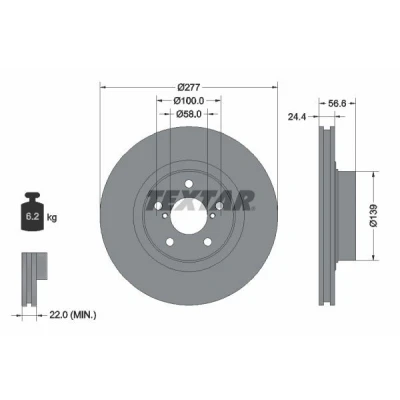 Abbildung von TEXTAR PRO 92094603 Bremsscheibe 277 24 05/07 100 innenbelüftet beschichtet ohne Radbefestigungsbolzen, Radnabe SUBARU: Forester III