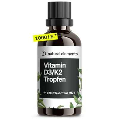 Abbildung von Vitamin D3 + K2 Tropfen 50ml Premium: 99,7+% All Trans (K2VITAL® von Kappa) hoch bioverfügbares Laborgeprüft, hochdosiert, flüssig und in Deutschland produziert 50 ml