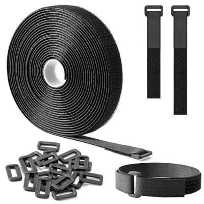 Abbildung von Trilancer Klettband 5m x 2cm, Wiederverschließbare Klett Kabelbinder mit 25 Schnallen, Starkes Gurtband zum Organisieren von Kabeln, Schläuchen, Fahrrad Zubehör, Schwarz