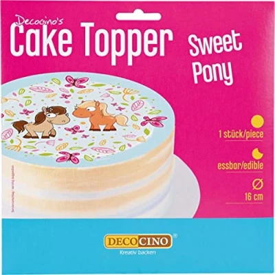 Abbildung von Decocino Tortenaufleger “Sweet Pony Geburtstags Torten &amp; Kuchen bei Kinder Geburtstagstagen Cake Topper aus Fondant mit Motiv, 12 g