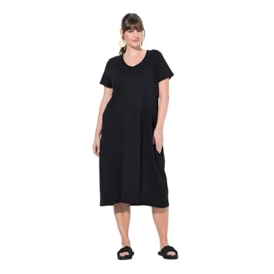 Abbildung von Ulla Popken Short Sleeve Flared Jerseykleid, Damen, Größe: 50/52, Black