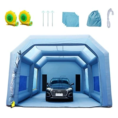 Abbildung von VEVOR Tragbares Aufblasbares Farbzelt für Sprühmalerei 1100 + 950 W, 10 x 6 4 m Sprühschutz Farbkabine DIY Projekte, Hobby Farbautomaten Werkzeug, Blau 210D Oxford Gewebe Auto Lackierkabine