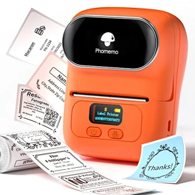 Abbildung von Phomemo M110 Bluetooth Etikettendrucker Etikettiergerät,Tragbarer Beschriftungsgerät Selbstklebend Labeldrucker für Barcode,Einzelhandel,Adresse,Büro und kleine Unternehmen,für Android &amp; iOS Orange
