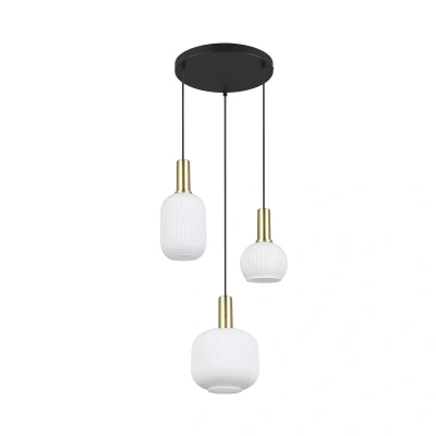 Abbildung von Trio Leuchten Pendelleuchte Diva 319830308, Metall Messing/Schwarz matt, Glas Weiß, exkl. 3x E27