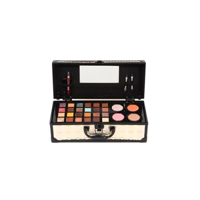 Abbildung von MYA Cosmetics Travel Baguette Professioneller Make up Koffer, 20 Lidschatten + 4 Lipgloss, Kompaktpuder, Eyeliner, Pinsel und Applikatoren