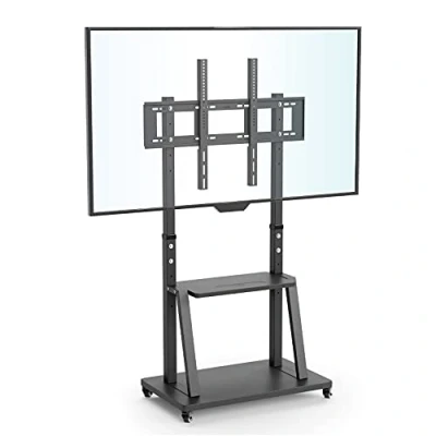 Abbildung von UNHO TV Ständer mit Rollen, Standfuss Universal Mobil Wagen, Höhenverstellbar Extra Stabil Fernsehständer Halterung Fernsehtisch AV Ablagen für 32&quot;100&quot;,VESA 800x600mm,bis Max 80kg